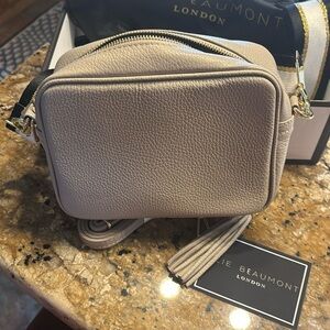 Elie Beaumont Tan Crossbody Bag with Drawstring Closure